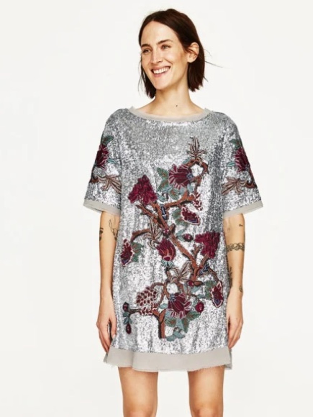 Zara silver sequin/ embroidered floral dress